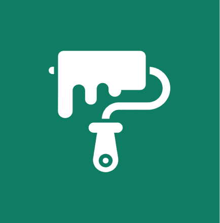 Paint roller icon on green background.